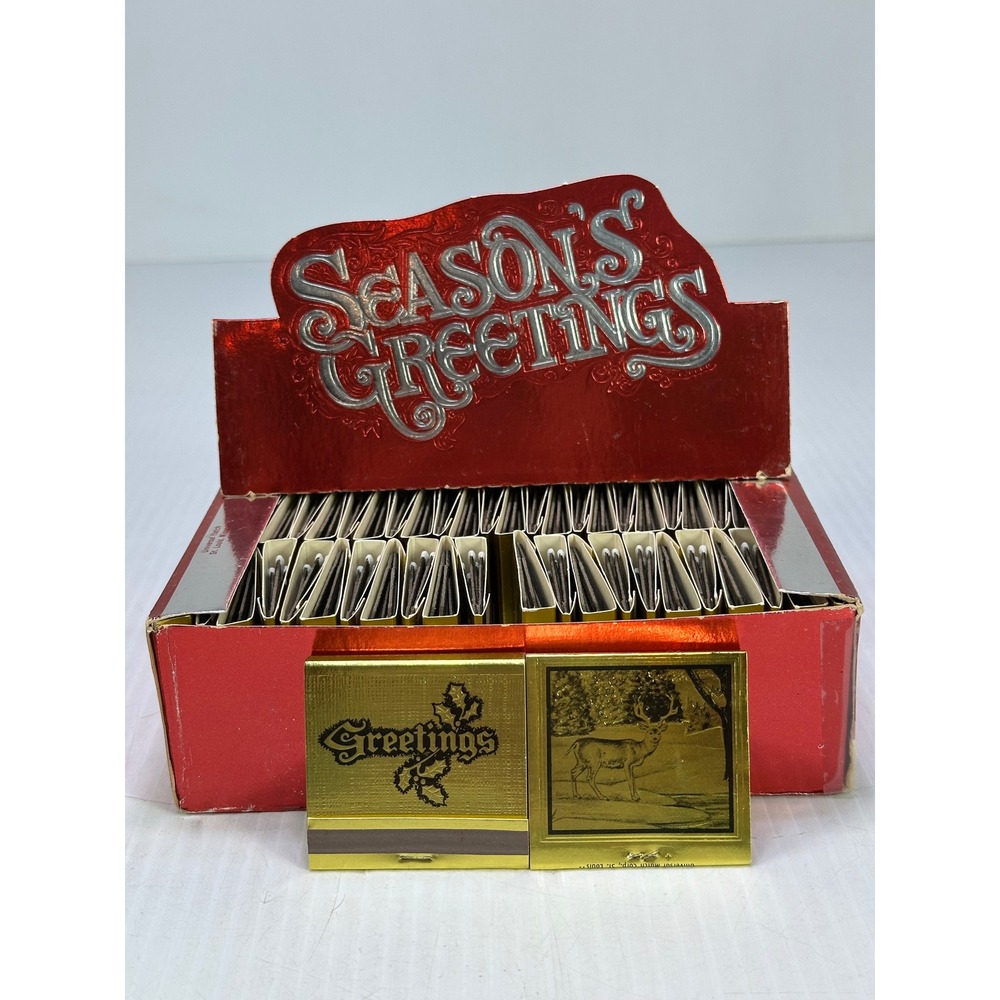 Vintage Universal Match Corp Seasons Greetings Matchbook Set Gold Foil Deer Box